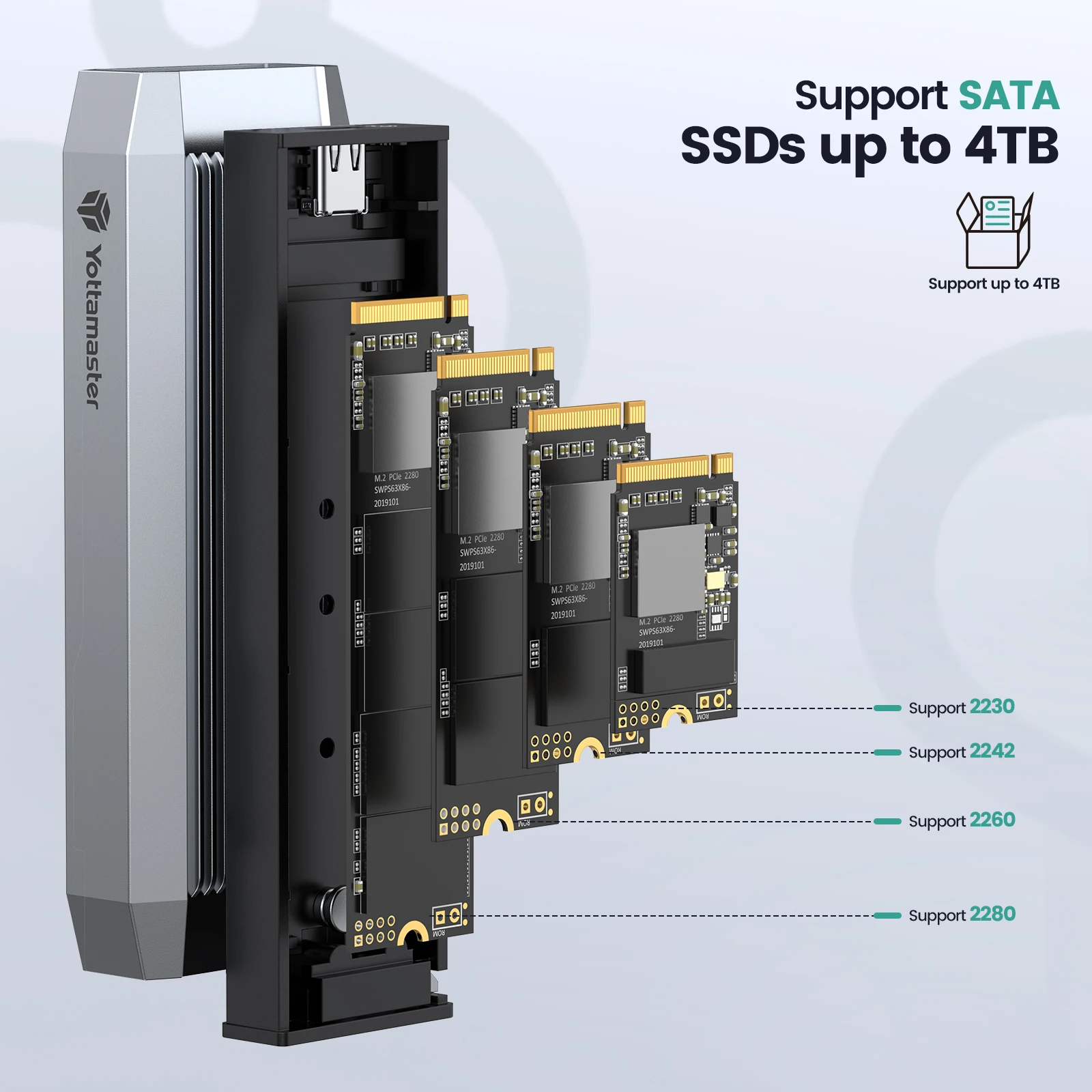 Yottamaster M2 NVME SSD Case NVMe PCIE 3.0 PCIE 4.0 SSD Enclosure to USB3.1 GEN2 Type-C 10Gbp External Storage Box 4TB SSD Case