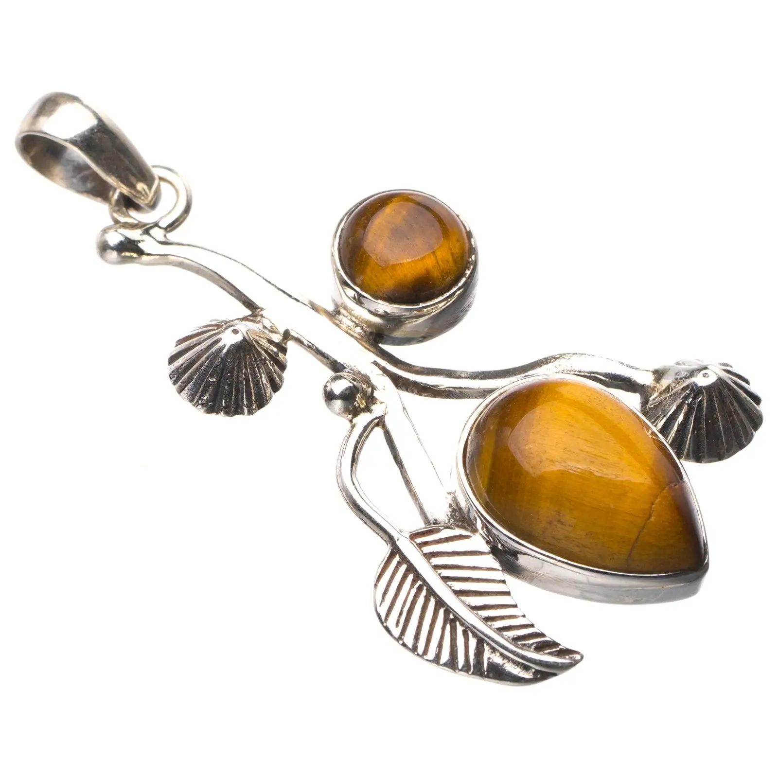 

StarGems® Natural Tiger Eye Leaf Handmade 925 Sterling Silver Pendant 1.75" E0071