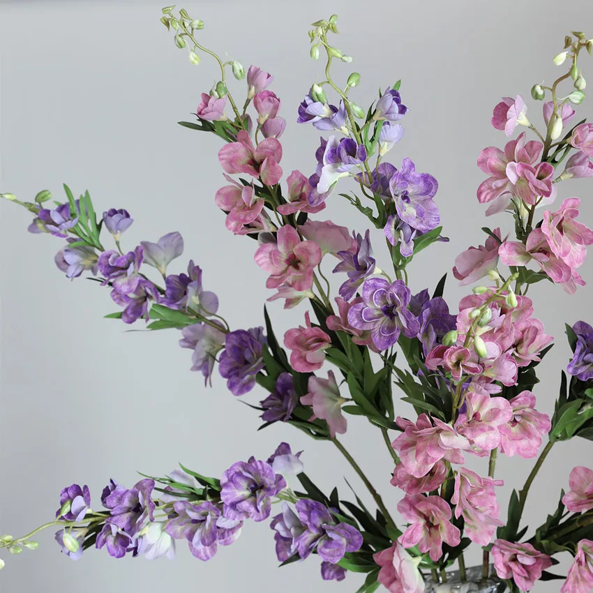 3-teiliges Set 100cm Künstliche Blumen Latex Delphinium Violett Hochzeitsdekoration Saaldekoration Real Touch Blumen Hyazinthe Party Heimdekoration – Detail 1