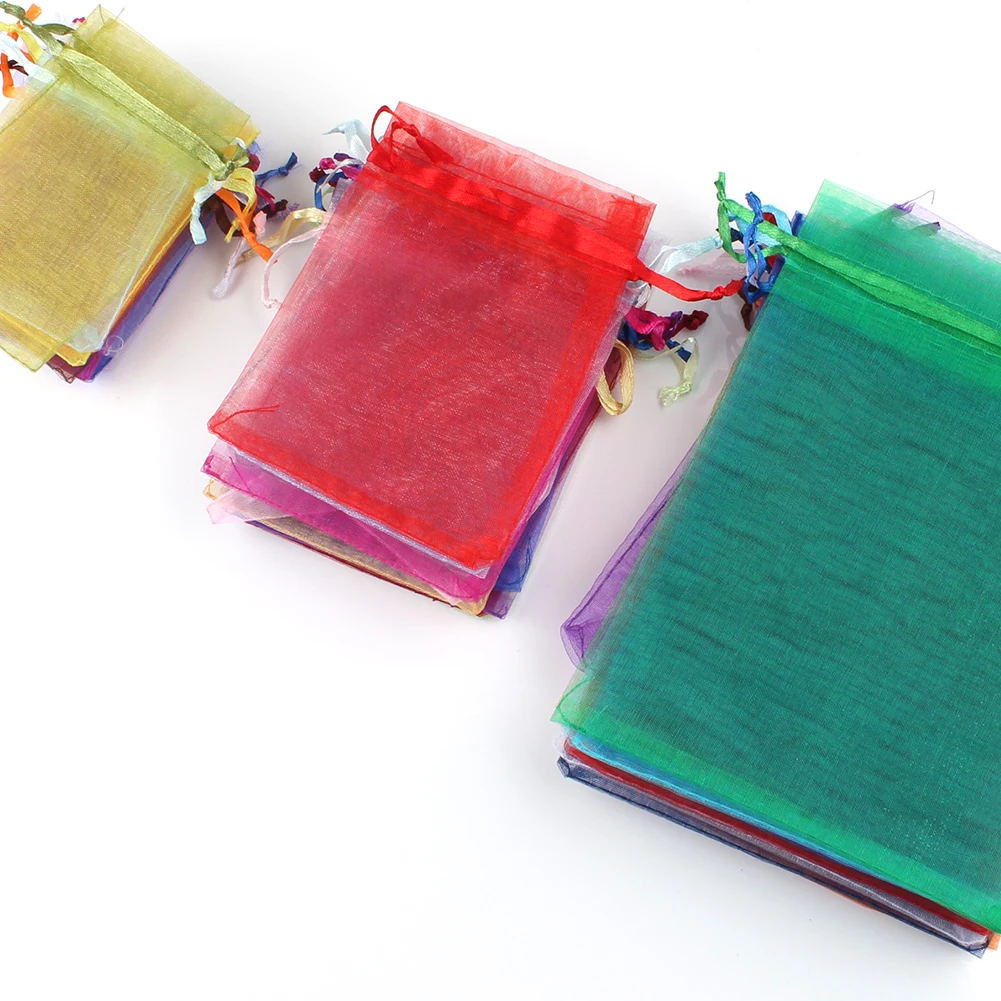 50pcs Adjustable Drawstring Organza Bags for Jewelry Packaging