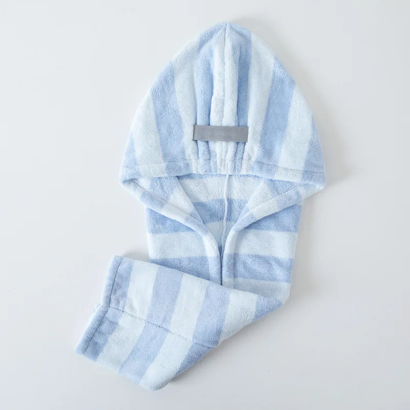 Home Dry Hair Cap Water Absorbing Quick Drying Women's Coral Fleece Home Shower Striped Dry Hair Towel Headscarf