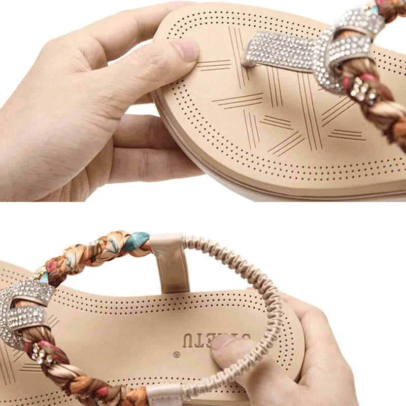 2024 Summer Women 3cm Platform 5cm High Heels Sandals Female Shiny Diamond Flip Flops Sandles Lady Bohemian Beach Chunky Shoes