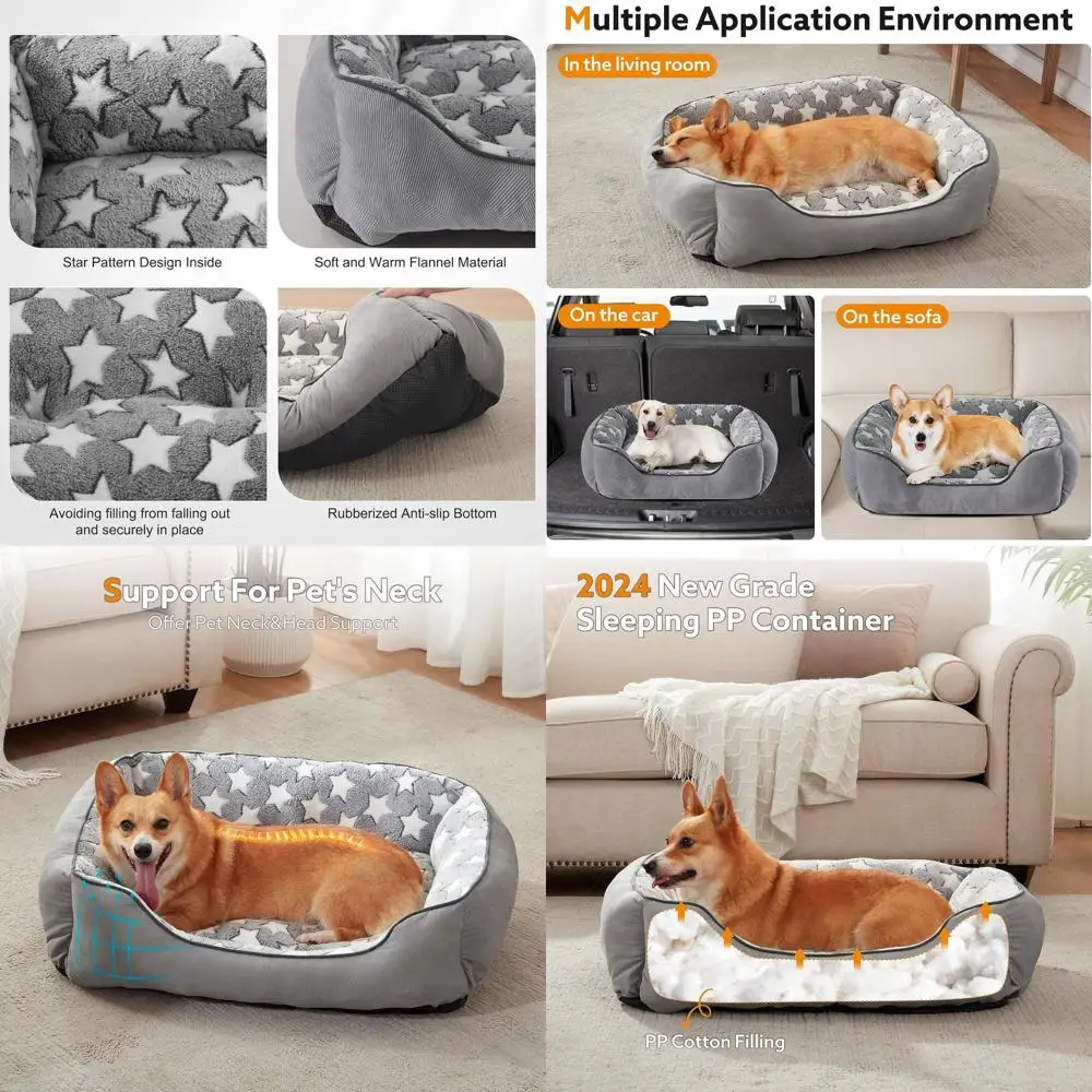 

Orthopedic Calming Dog Bed for Small to Medium Breeds, Washable, Anti-Slip, Grey, S (20x19x6)
