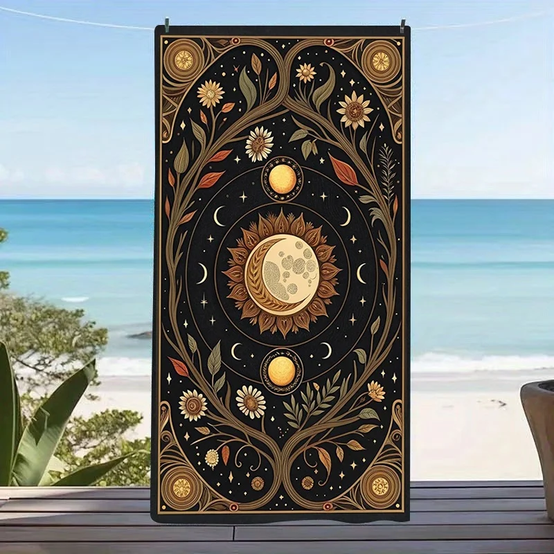 Moon Phase Moth Mushroom Wildflower Print Beach Towel Sand Free Towel Cottagecore Gothic Summer Beach Towel