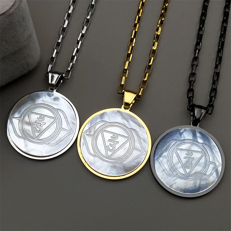 الهندي اليوغا شقرا Ajna شقرا قلادة قلادة للنساء الرجال الفولاذ المقاوم للصدأ الذهب اللون الطبيعي شل سلسلة مجوهرات هدايا