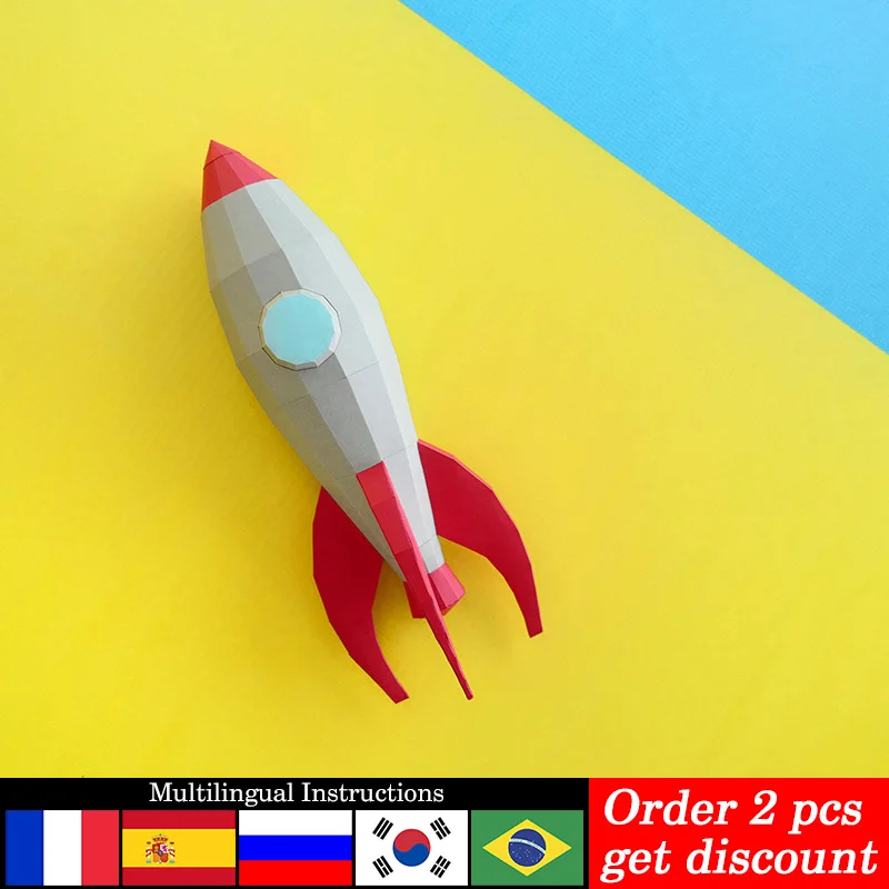 Cohete espacial para decoración de pared, modelo de papel de decoración artística para el hogar, Papercraft 3D de baja Poly, artesanía de Origami hecha a mano para adultos, DIY, RTY051