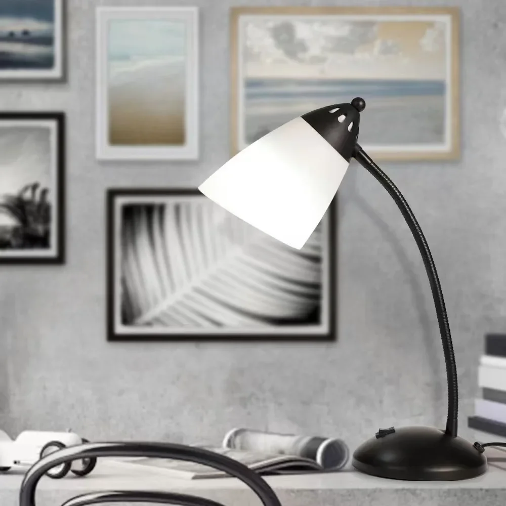 

Black 360 degree rotating hose PVC white lampshade Reading lamp bedside lamp bedroom study