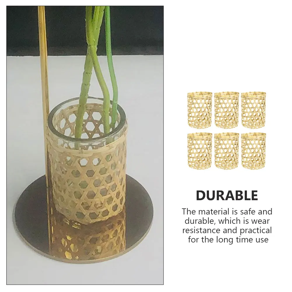 

6pcs Bamboo Cup Sleeves Creative Cover Protective Decorative Vase Hollow Design Stylish Textured NonSlip Heat Resistant Glass
