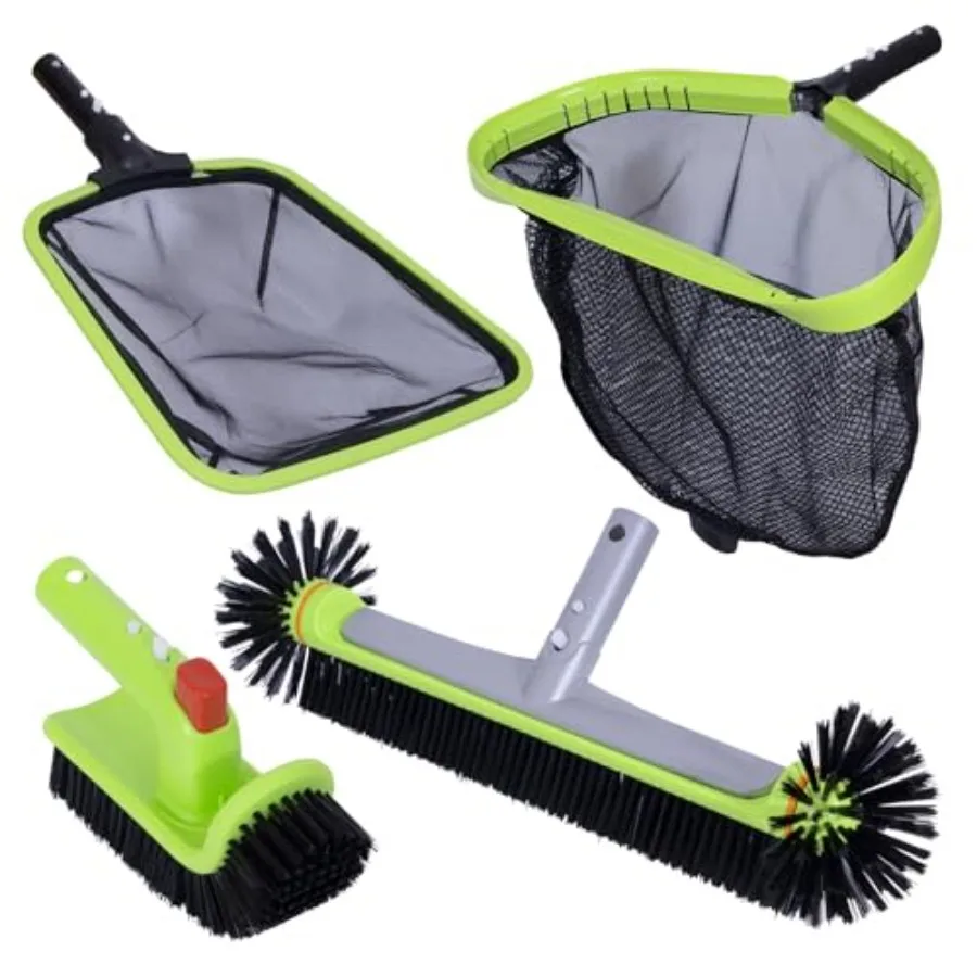 

Sepetrel Deluxe Swimming Pool Cleaning Kit Including Professional Leaf Skimmer NetHalf-Depth Fine Mesh Net 17.5" Pool Brush Hea