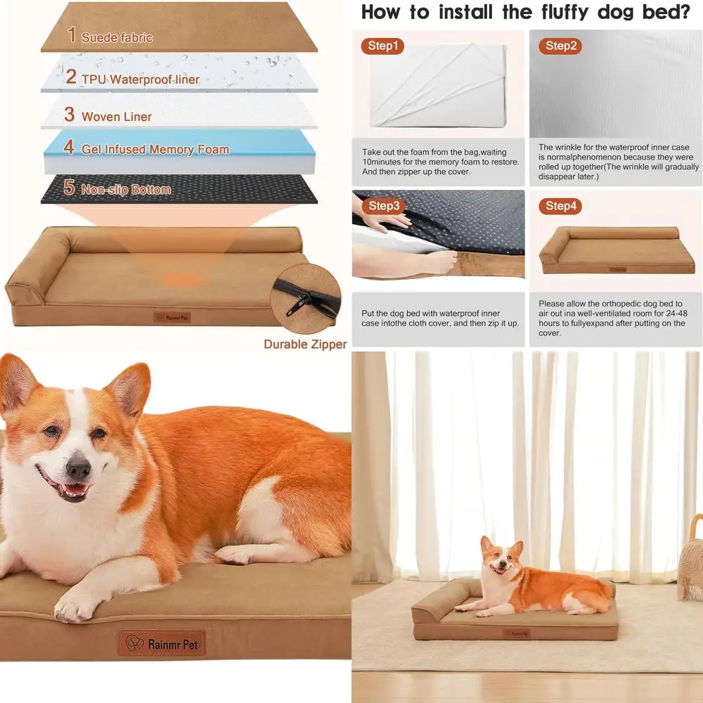 

Medium Orthopedic Memory Foam Dog Bed, Removable Washable Cover, Waterproof, Non-Skid, 35x23x6, Khaki