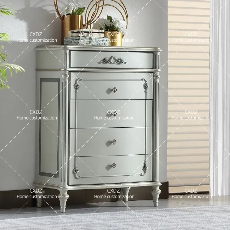 French Light Luxury Solid Wood Chest Bedroom Bedside Storage Cabinet Household Living Room TV Side Cabinet Integrated Custom