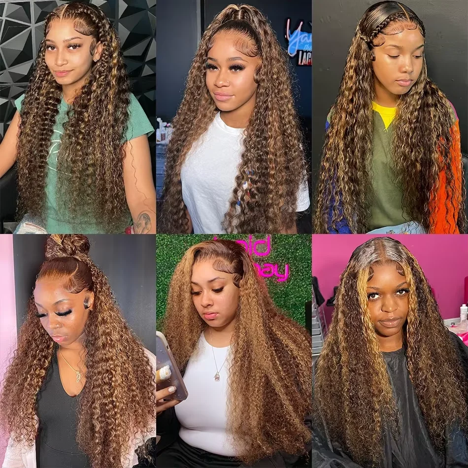 مجعد تسليط الضوء على شعر مستعار شعر الإنسان موجة عميقة 13x4 13x6 Hd الدانتيل الباروكة الأمامية 200% الكثافة قبل قطعها أومبير العسل شقراء براون الباروكات