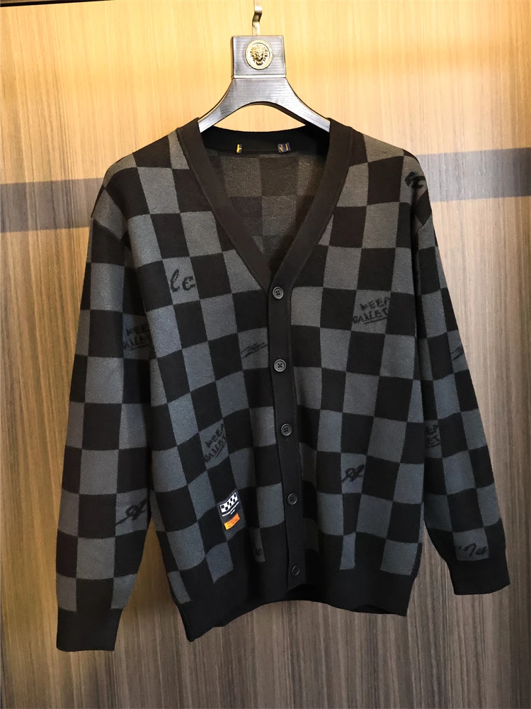 

Мужской вязаный кардиган с V-образным вырезом, осенне-зимний, модный, свободного кроя, с узором, универсальный, на пуговицах, трикотажная кофта