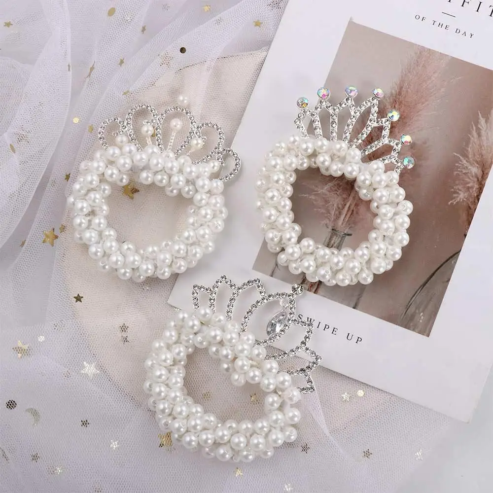 Japanese French Princess Rhinestone Sweet Elegant Children's Headdress Pearl Korean Style Hair Rope Crown Hair Rope