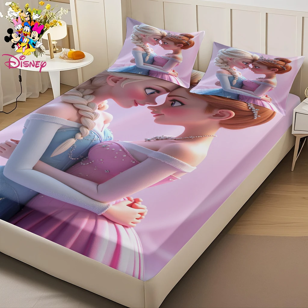 Ensemble de draps-housses princesse Disney la reine des neiges, Elsa et Anna, décoration douce et confortable pour la maison, pour chambres à coucher/chambre d'amis, ronde toute l'année, 2/3 pièces