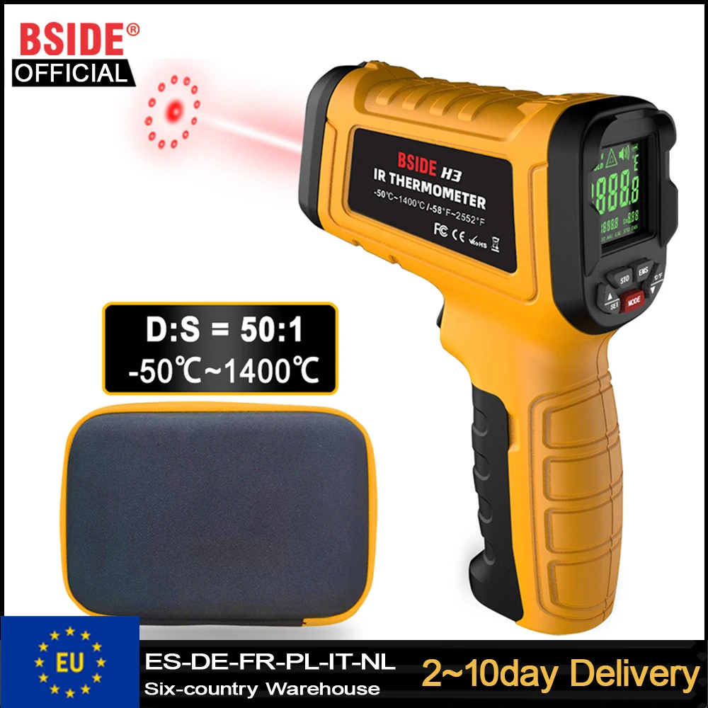Thermomètre infrarouge professionnel BSIDE 50:1 -50~1400C, thermomètre numérique IR-LCD, thermomètre laser sans contact, pyromètre