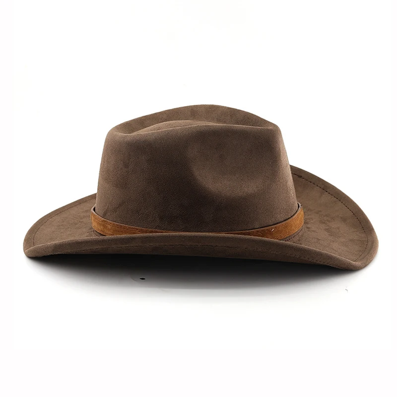 Western-Cowboyhut im Ethno-Stil, Kunstleder, Samt, Jazz-Hut, Herbst und Winter, Roll-up-Edge, Fedora-Hut – Detail 5