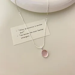 Pink Crystal Moonstone Necklace For Women Fashionable And Simple Oval Pendant Collarbone Chain Party Jewelry