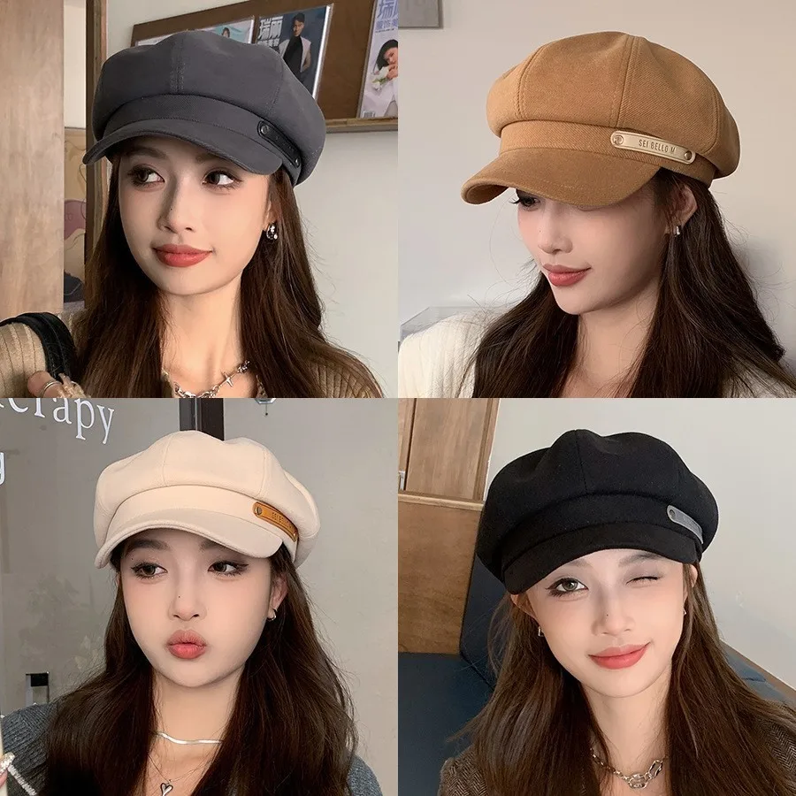 

Women's 2024 new autumn and winter stylish duck tongue beret brown octagonal hat