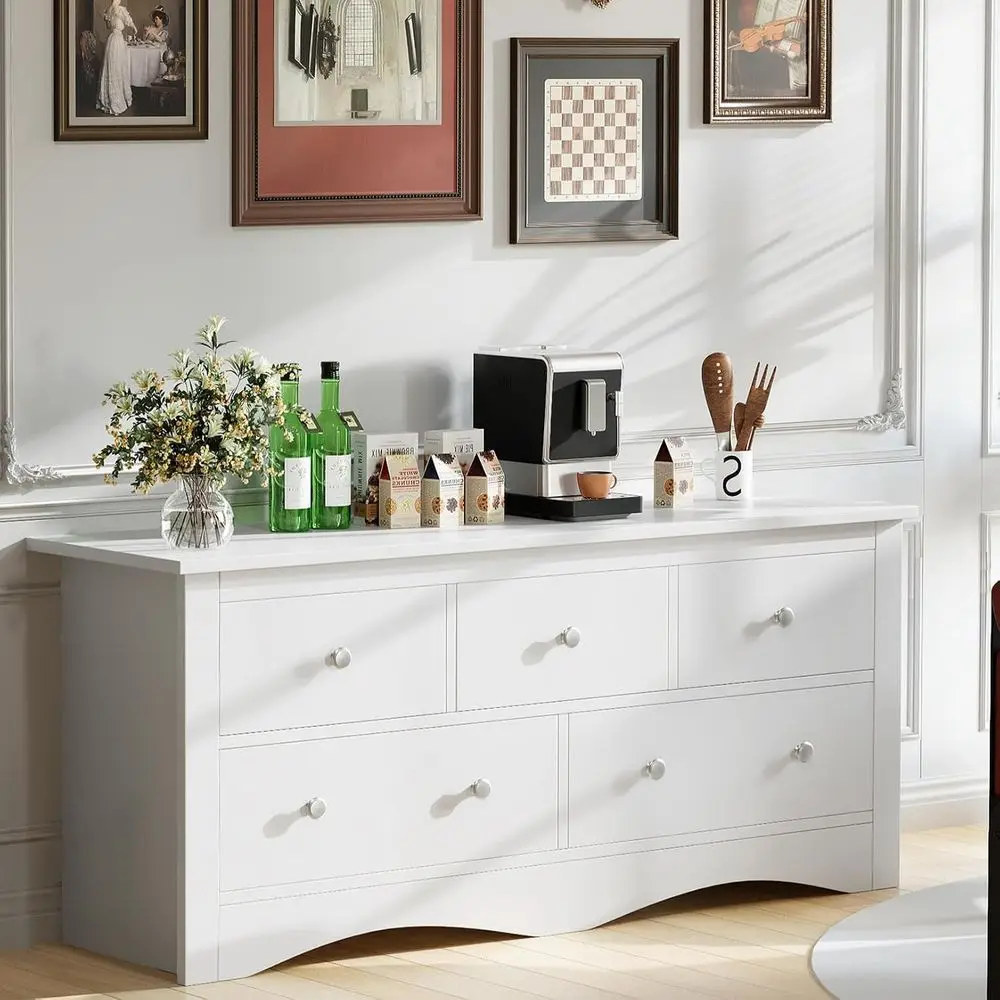 5 Drer or Bedroom, TV Stand or Living Room, White | 52" Wood Drer, Chest o Ders, or TV up to 65 inch, TV Stand or Living Room