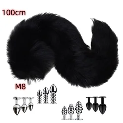 30-100cm Exotic Separable Black Fox Tails Metal Anal Sex Toys for Couple BDSM Animal Cosplay Anue Butt Plug Sexy Shop