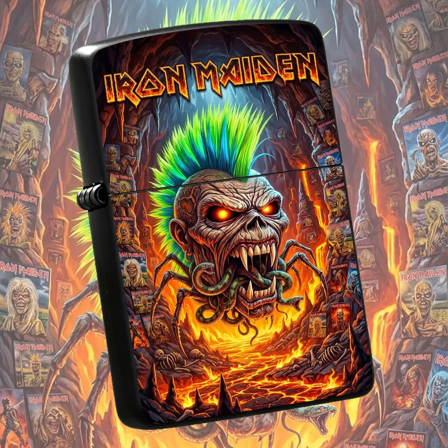 Themed Creative Decorative Accessory, Cool Punk Mohawk Eddie Figure Lava Cave Scene Design, All-Scenario Applicable Portable Stylish Item, Rock Inspired Collectible Present For Band Fans Daily Use A Humorous And Interesting Lighter