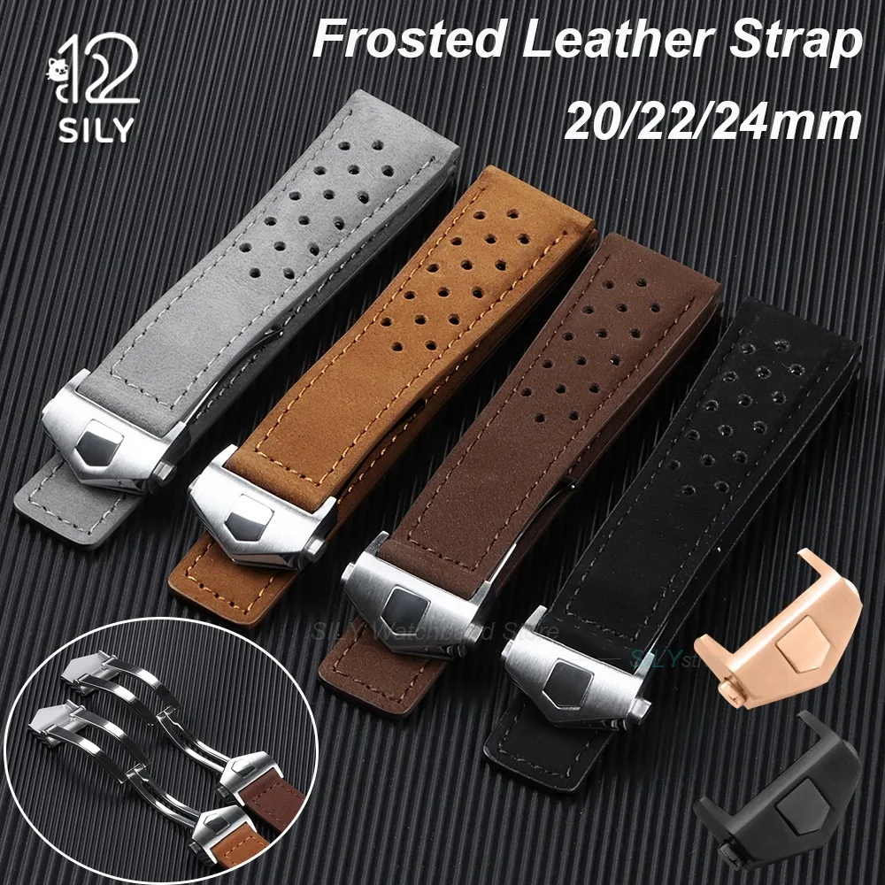 20mm 22mm 24mm Universal Cowhide Leather Wristbelt Fold Buckle Strap Business Watchband Frosted Soft Bracelet for Men Women Belt
