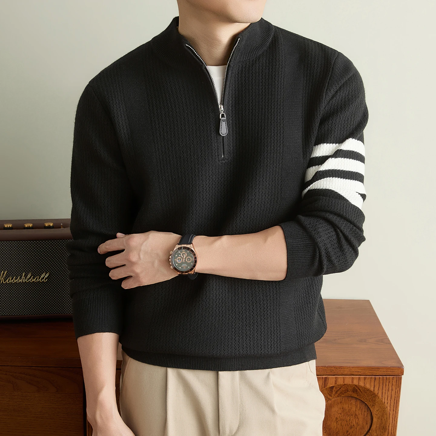 高品質なジッパー付き、ハイネックのセーター。メンズ向け、秋・ - Men'S Fashion Zip Sweater のレビューと価格