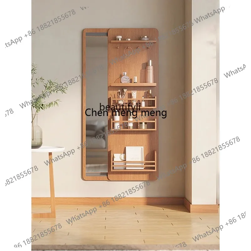new yj Full-Length Mirror Living Room Multi-Functional Storage Decoration Nordic Solid Wood Blocking Push-Pull Dressing Mirror s