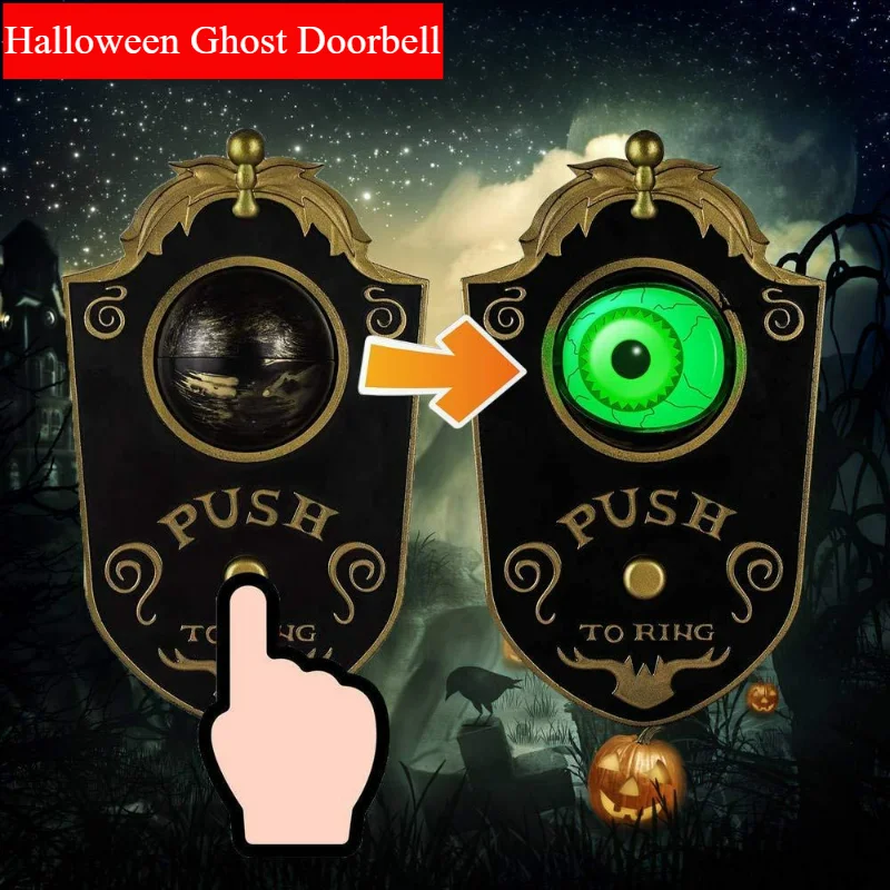 Halloween Decoration, Talking Doorbell for Decor with Lightup Eyeball , Animated Haunted House Party Prop Decoration