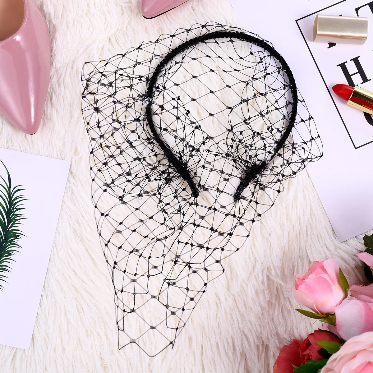 

Vintage Veil Hair Hoop Elegant Mesh Headdress for Women Girls Black Lightweight Comfortable Daily Wear Halloween Party
