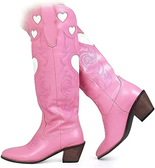 Mid Calf Boots Fashionable Colorful Solid Color Love Women's Cowboy Western Boots Thick Heel Role Play Accessories Stage Costume