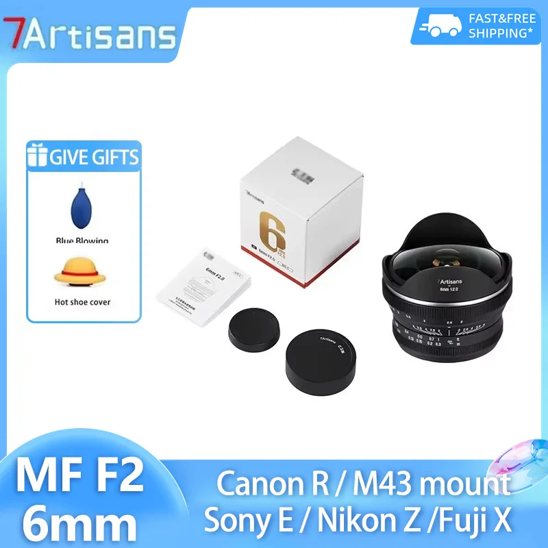 7artisans 6mm F2 APS-C 220 °   Lente Ojo de Pez Ultra Gran Angular MF Prime para Cámaras Sony E A6400 ZVE10 Fujifilm X M4/3 Mount Nikon Canon R