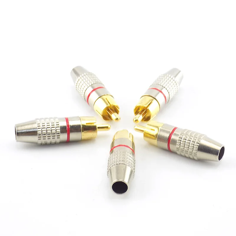 ปลั๊ก RCA ชายสายเชื่อมต่ออะแดปเตอร์ Audio Video CABLE กล้องวงจรปิด Non SOLDER Gold Plated