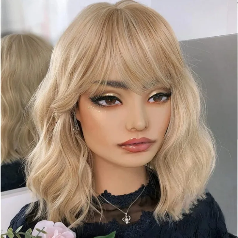 Colorful short curly hair wig with realistic natural bob hairstyle for women, suitable for all seasons