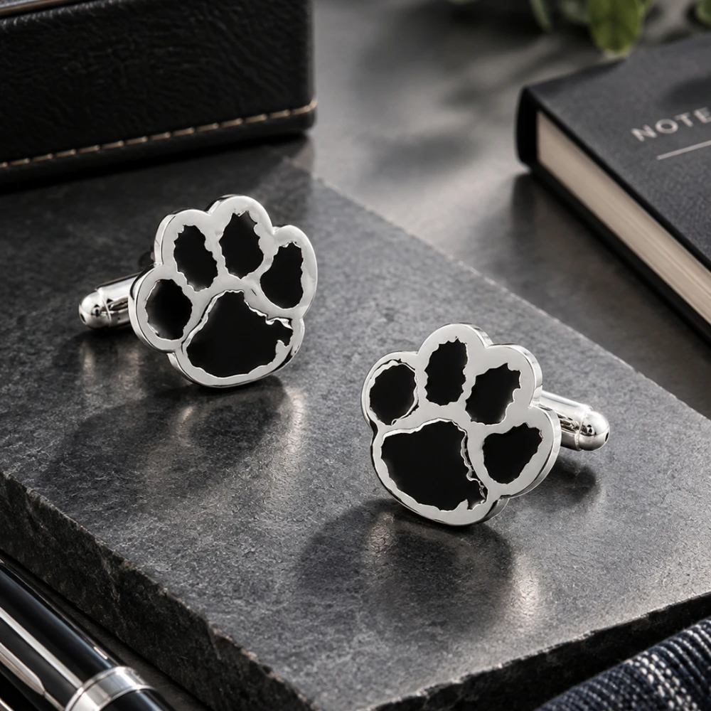 Black Paw Print Cufflinks Animal Footprint Enamel Metal Men French Shirt Cuff Links Pet Lover Suit Cufflink Accessories