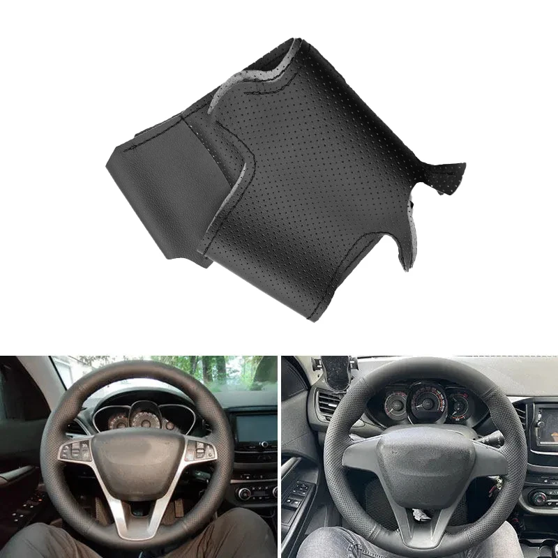 For Lada Vesta Xray 2015 2016 2017 2018 2019 Hand-stitched Car Steering Wheel Black Leather Cover Trim Interior Accessories