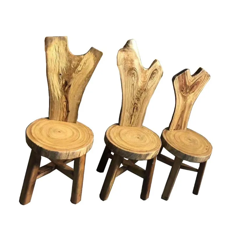 

Solid wood single tea chair creative tree fork backrest log leisure chair
