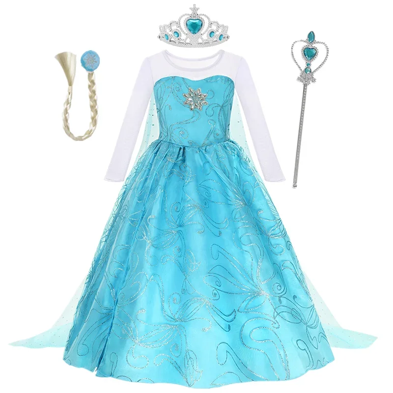 Frozen Girls Snow Queen Dress Elsa Costume for Carnival Party Prom Gown Robe Cosplay 2024 Children Clothing Elsa Princess Dress