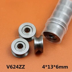 10pcs V624ZZ V Groove Ball Bearing Pulley For Rail Track Linear Motion System 4*13*6mm