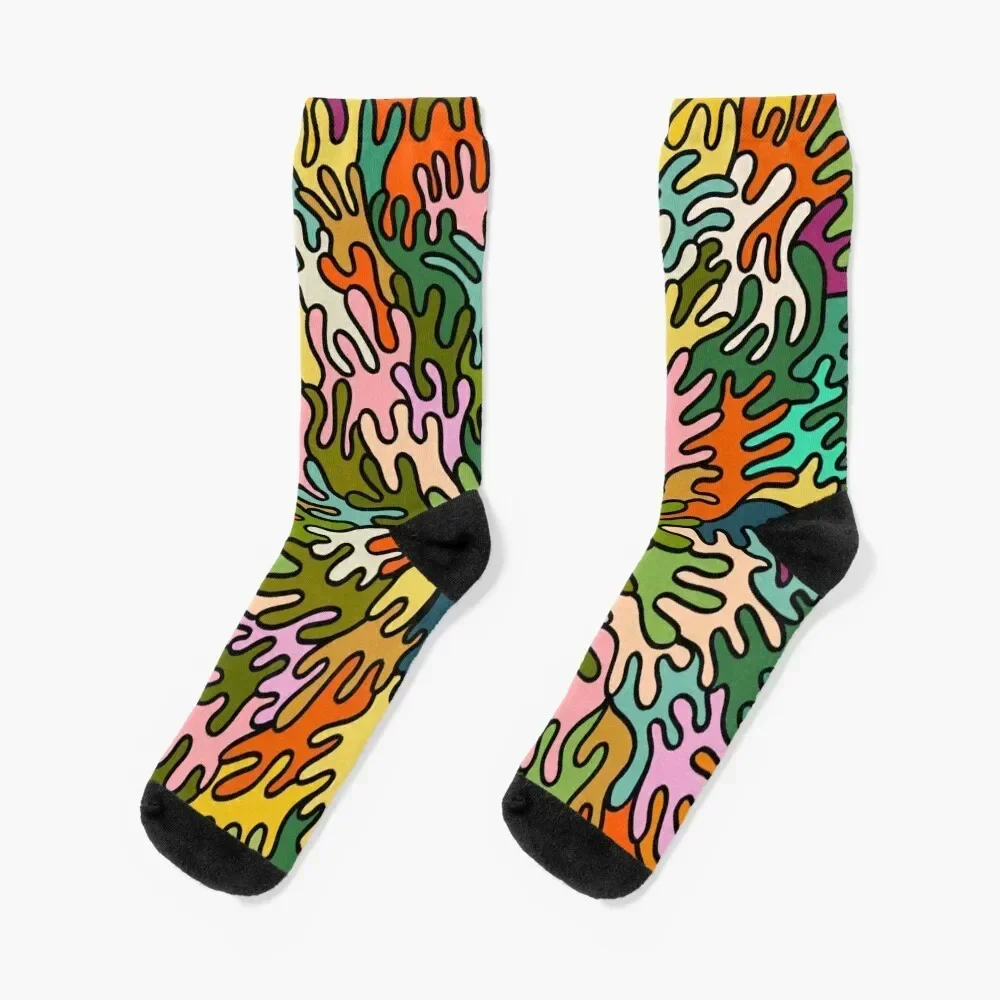 Trippy Plant Abstract Retro 70s Socks hiphop set Designer Man Socks Women's