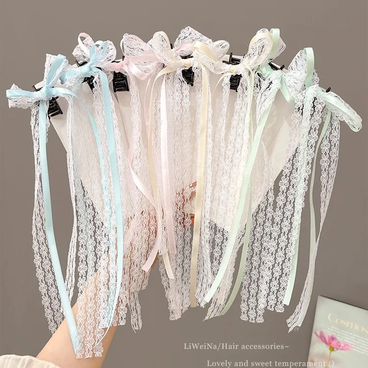 

Fresh Style Lace Bow Ribbon Hair Clip New Women Ballet Fairy Sweet Small Claw Clip Hair Accessory Hairpin Hair Ornament Trendy