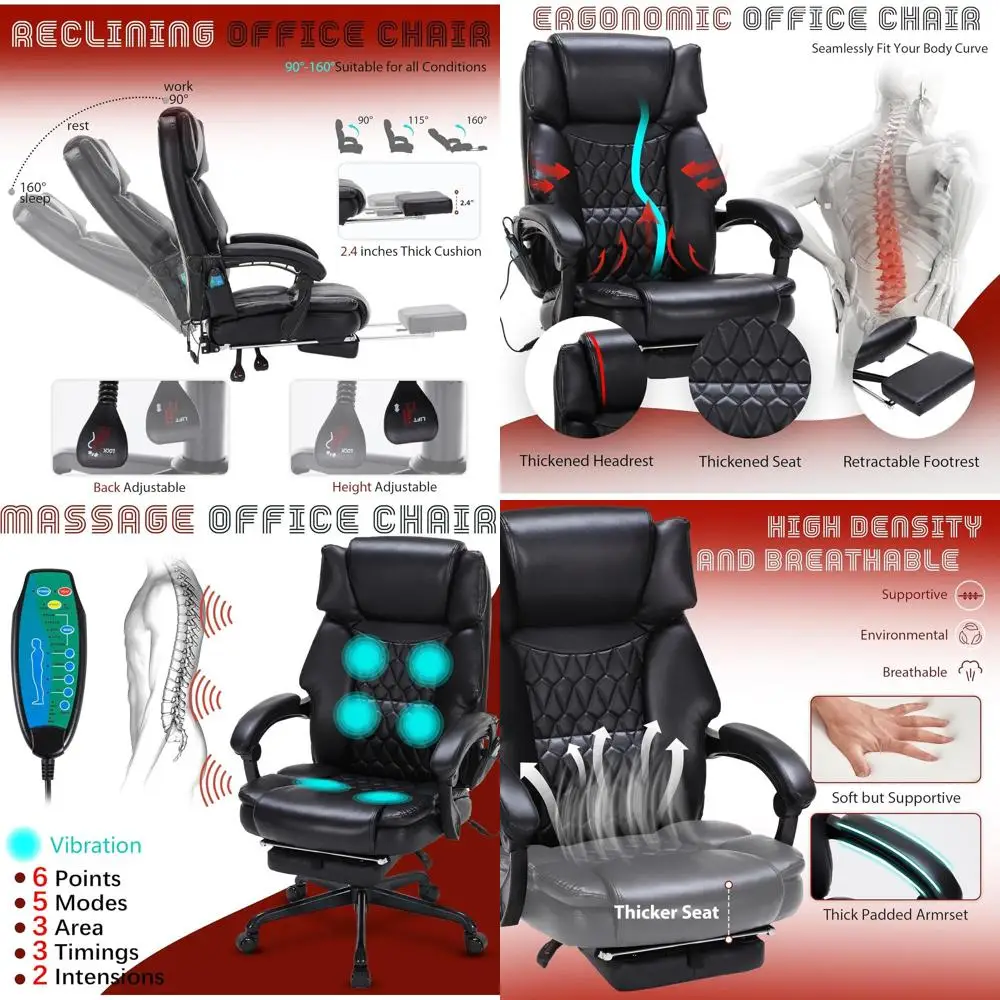 

Эргономичное массажное кресло для руководителя с подставкой для ног, 6-точечной вибрацией, подогревом, выдерживает до 180 кг, идеально подходит для дома или офиса