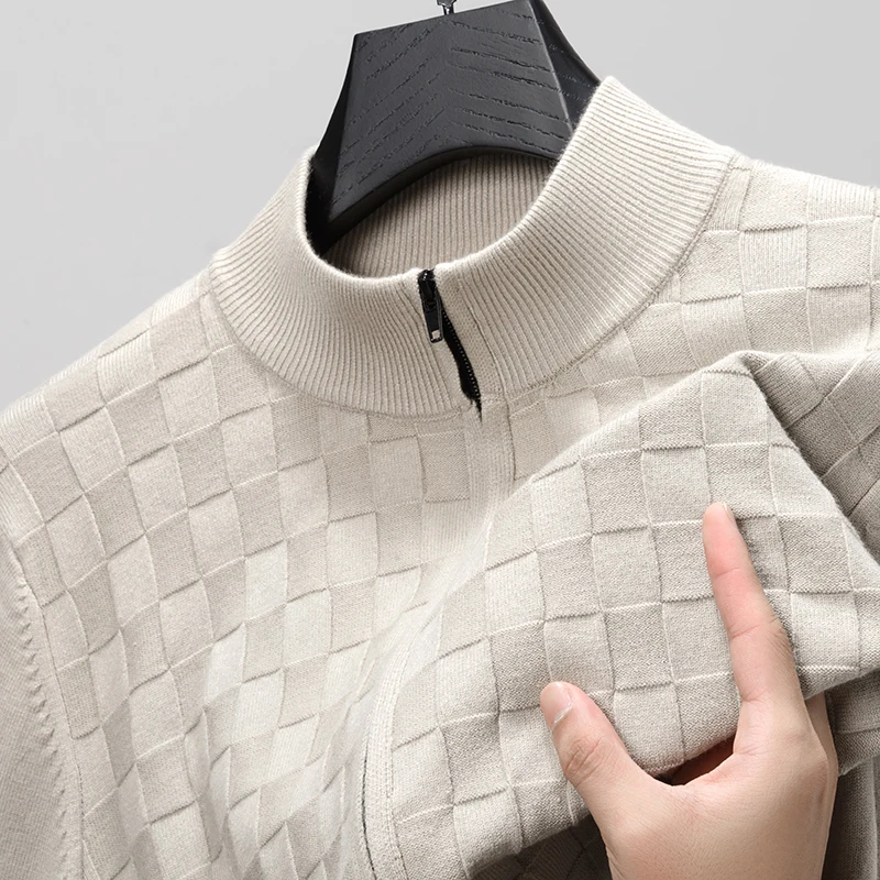 

Men's Luxury Knitted Cardigan Long Sleeve Stand Collar Zipper Sweater Textured Autumn Winter Fashion Casual Versatile Men's Wear