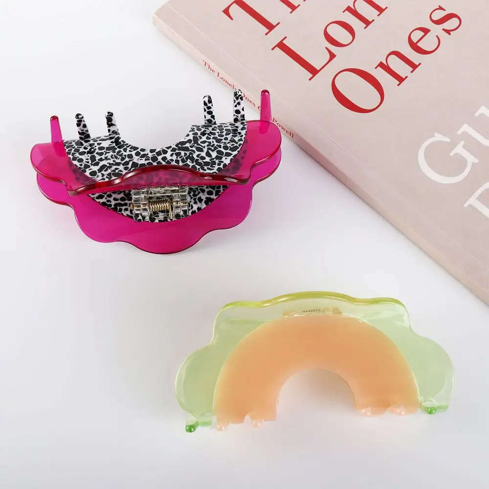 Korean Style Geometrric Hairgrips Dragon Fruit Fruits Shark Clip Leopard Half-Moon  Acetate Hair Claw Hami Melon Hair Clip