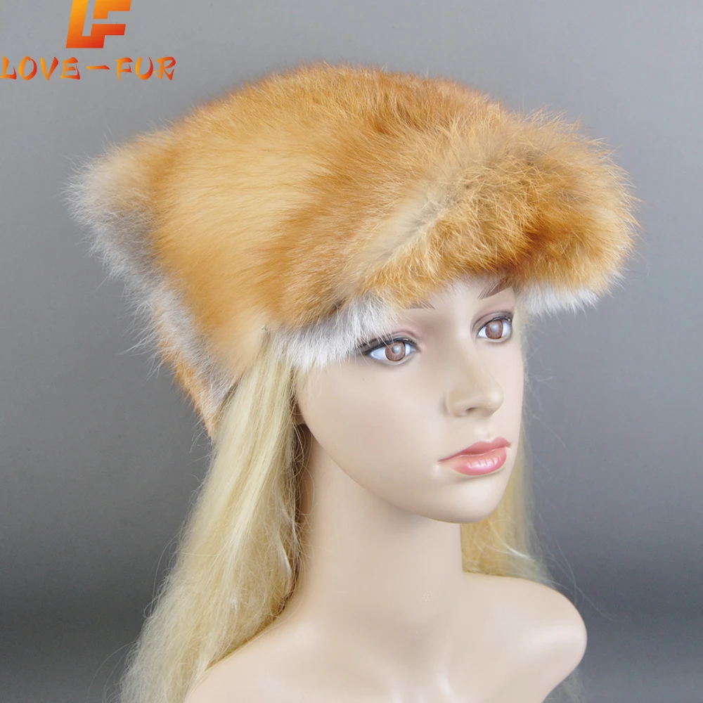 

New Fashion Winter Natural Fox Fur Hat Warm Soft Fluffy Real Fox Fur Bomber Hats Luxurious Women Quality Handmade Real Fox Caps