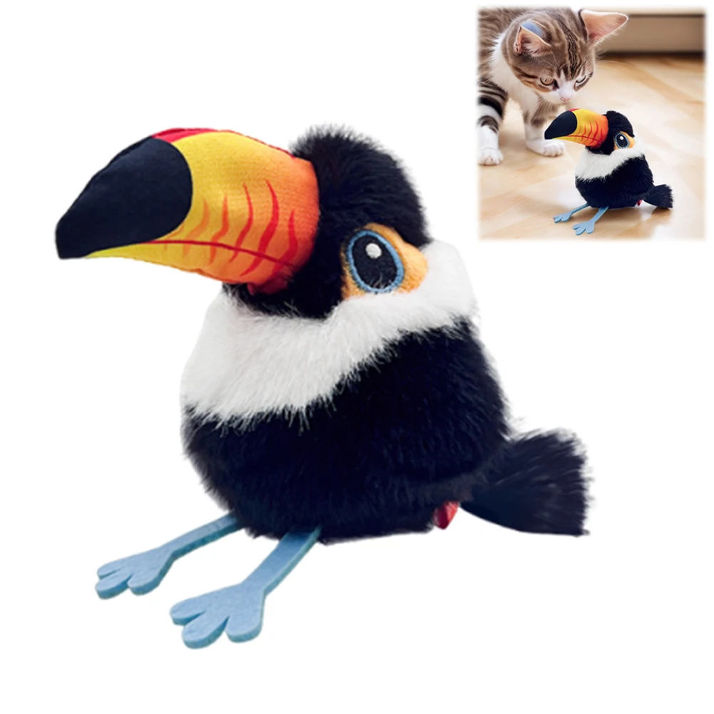 Juguete de pájaro chirriante con hierba gatera, pájaro batiente, gatito activado, juguete de peluche para mascotas en movimiento activo para todas las razas, Kicker de gato