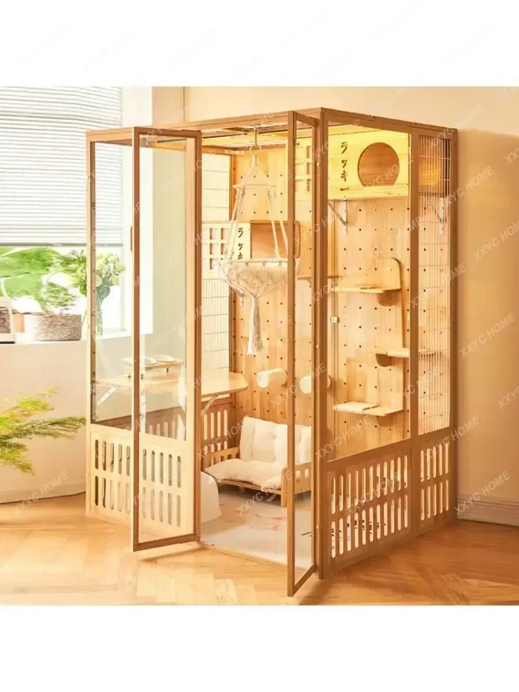 Super Large Cat Villa Cat Cage & Panoramic Large Cat House Luxury Indoor Cat Apartment, Large Pet Furniture Glass Cat House