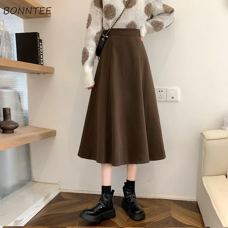 

Skirts Women Empire Baggy Mid-calf Autumn Winter All-match A-line Fashion Chic Clothing Harajuku Leisure Faldas Mujer Aesthetic