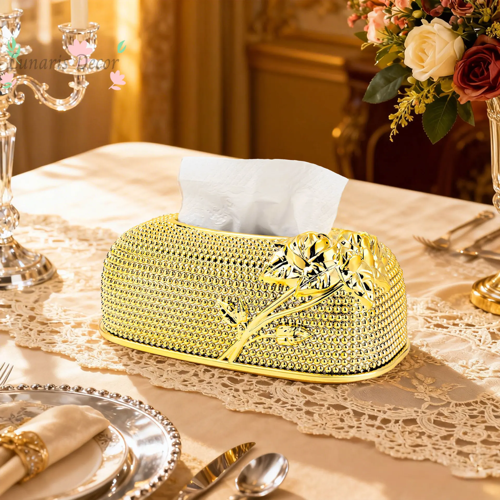 2Pcs European Light Luxury Plastic Drawer Tissue Box, High-End Household Tissue Holder for Coffee Table Dining Living Room
